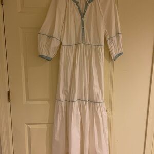 STAUD White midi Dress with Blue Trim